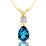 London Blue Topaz Teardrop Pendant with Solitaire Diamond - GeumJewels