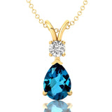 London Blue Topaz Teardrop Pendant with Solitaire Diamond - GeumJewels