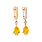 Lever Back Diamond Drop Earrings with Pear Cut Yellow Sapphire - GeumJewels