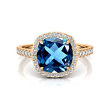 Halo Diamond Engagement Ring with Cushion Cut London Blue Topaz - GeumJewels