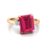 Emerald Shaped Pink Sapphire with 3mm Accent Solitaire Engagement Ring - GeumJewels