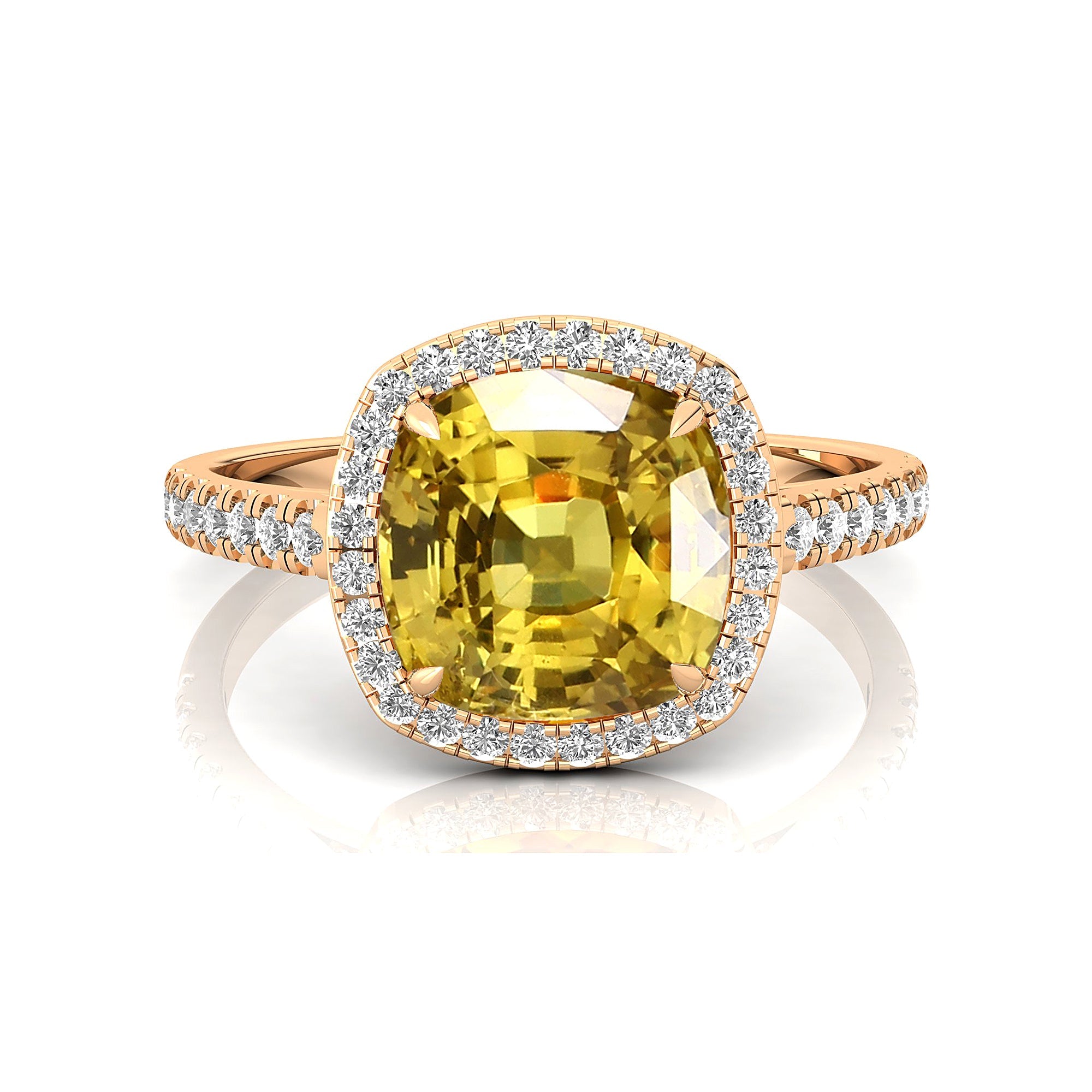 Halo Diamond Engagement Ring with Cushion Cut Yellow Sapphire - GeumJewels