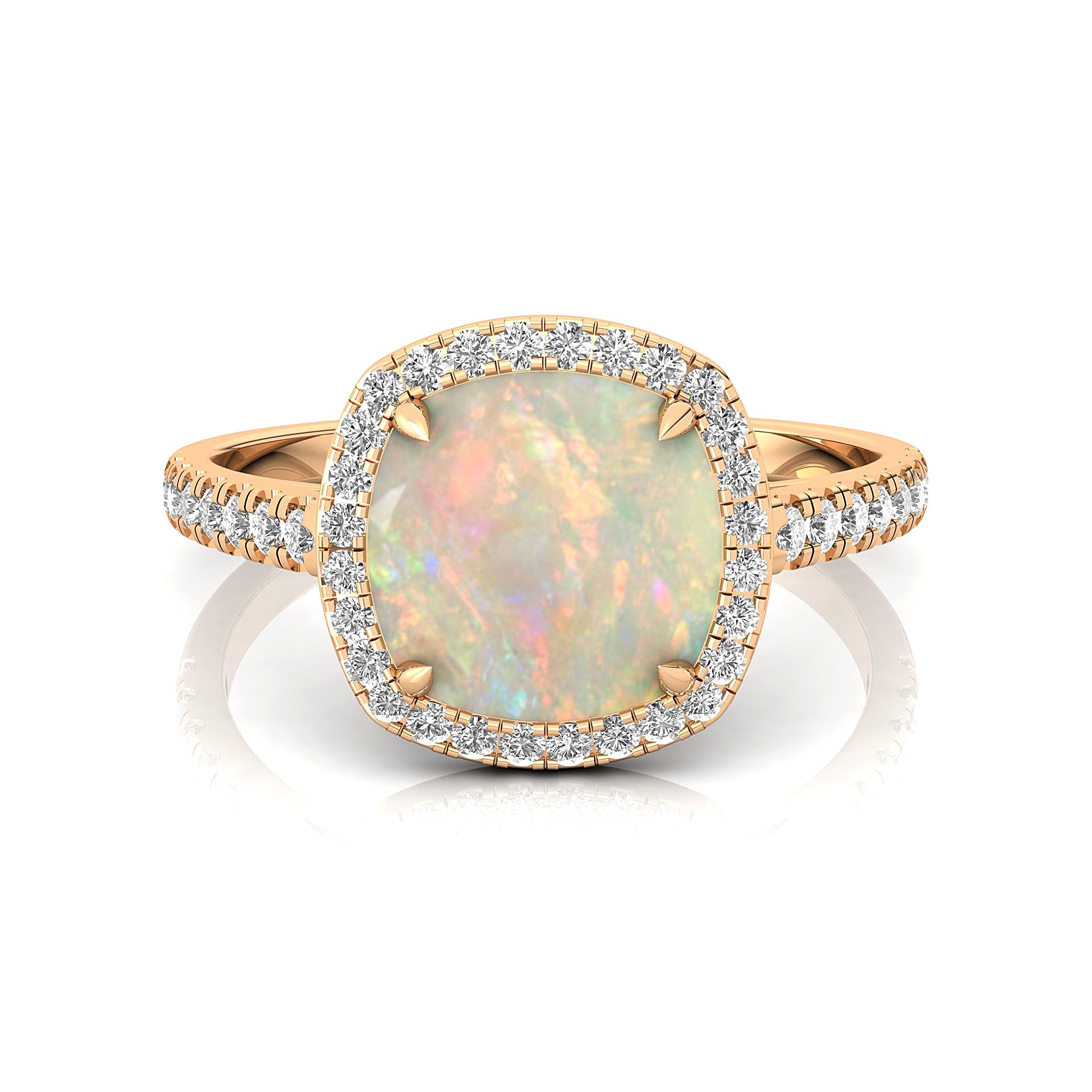 Halo Diamond Engagement Ring with Cushion Cut Opal - GeumJewels
