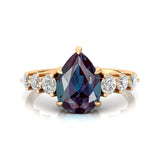 Pear Cut Alexandrite with Graduated Diamonds Ring - GeumJewels