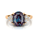 Trio Diamond Engagement Ring with Oval Cut Alexandrite - GeumJewels