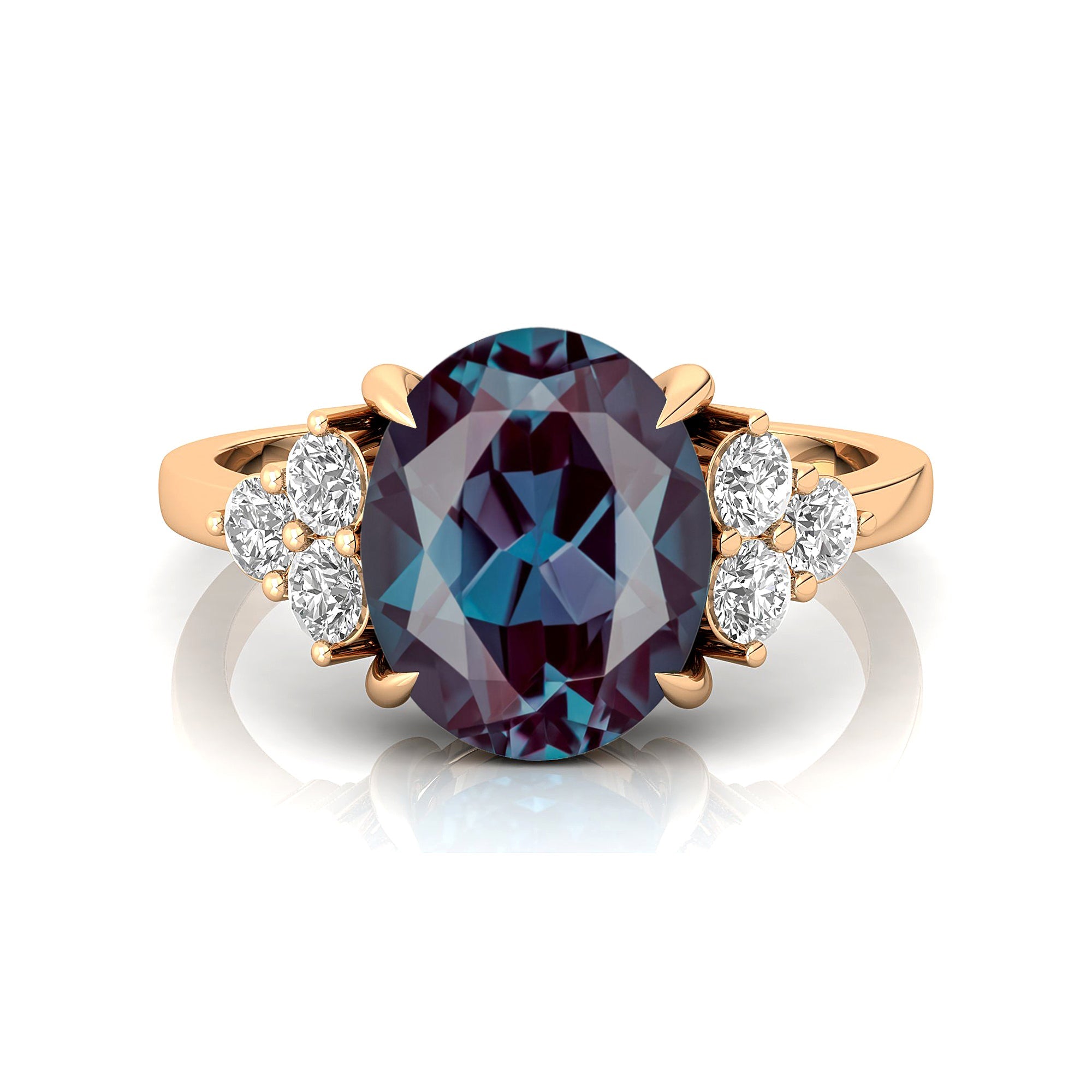 Trio Diamond Engagement Ring with Oval Cut Alexandrite - GeumJewels