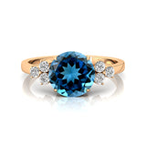 Trio Diamond Engagement Ring with Round Solitaire London Blue Topaz - GeumJewels