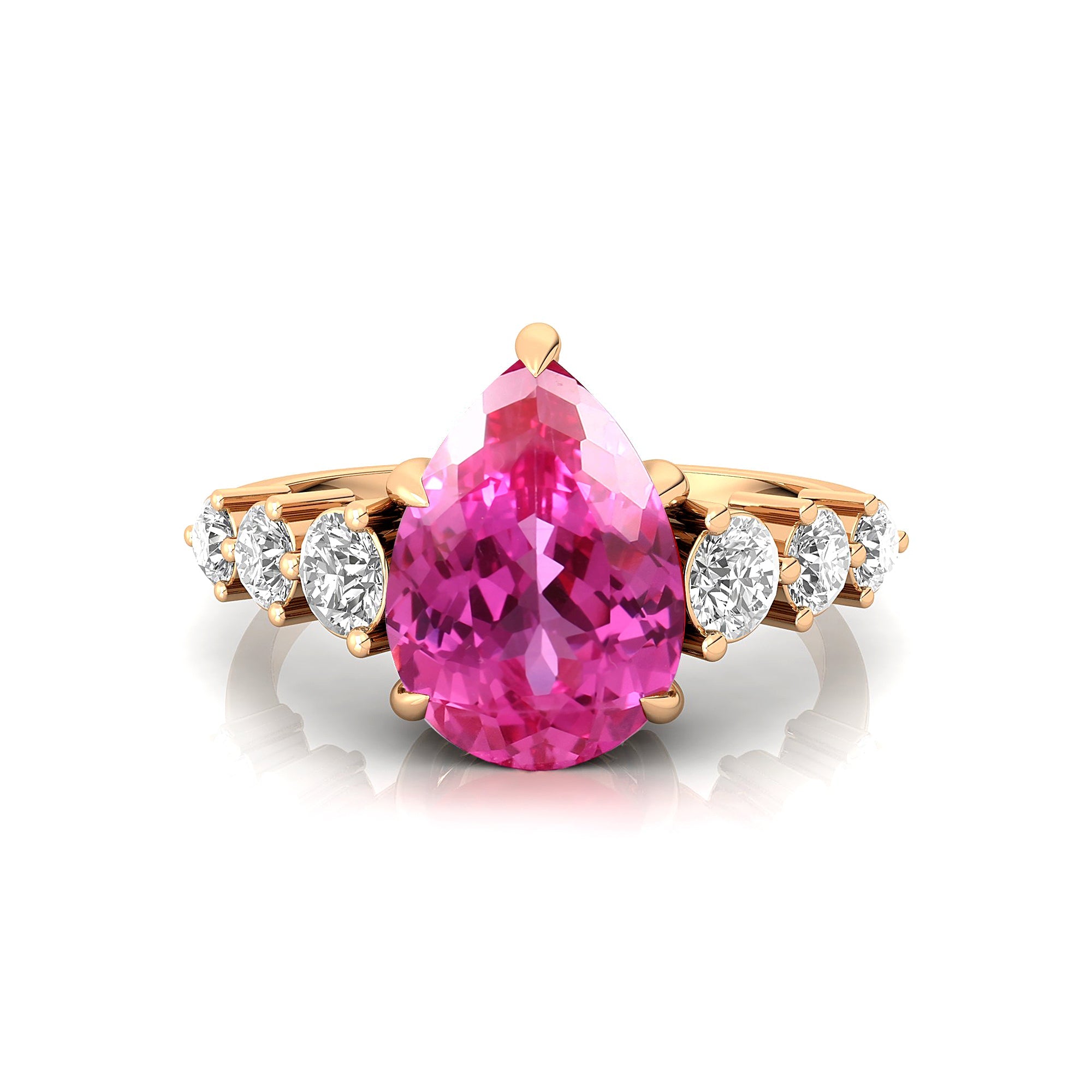 Pear Cut Pink Sapphire with Graduated Diamonds Ring - GeumJewels