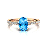 Long Cushion Swiss Blue Topaz Thin Diamond Promise Ring - GeumJewels