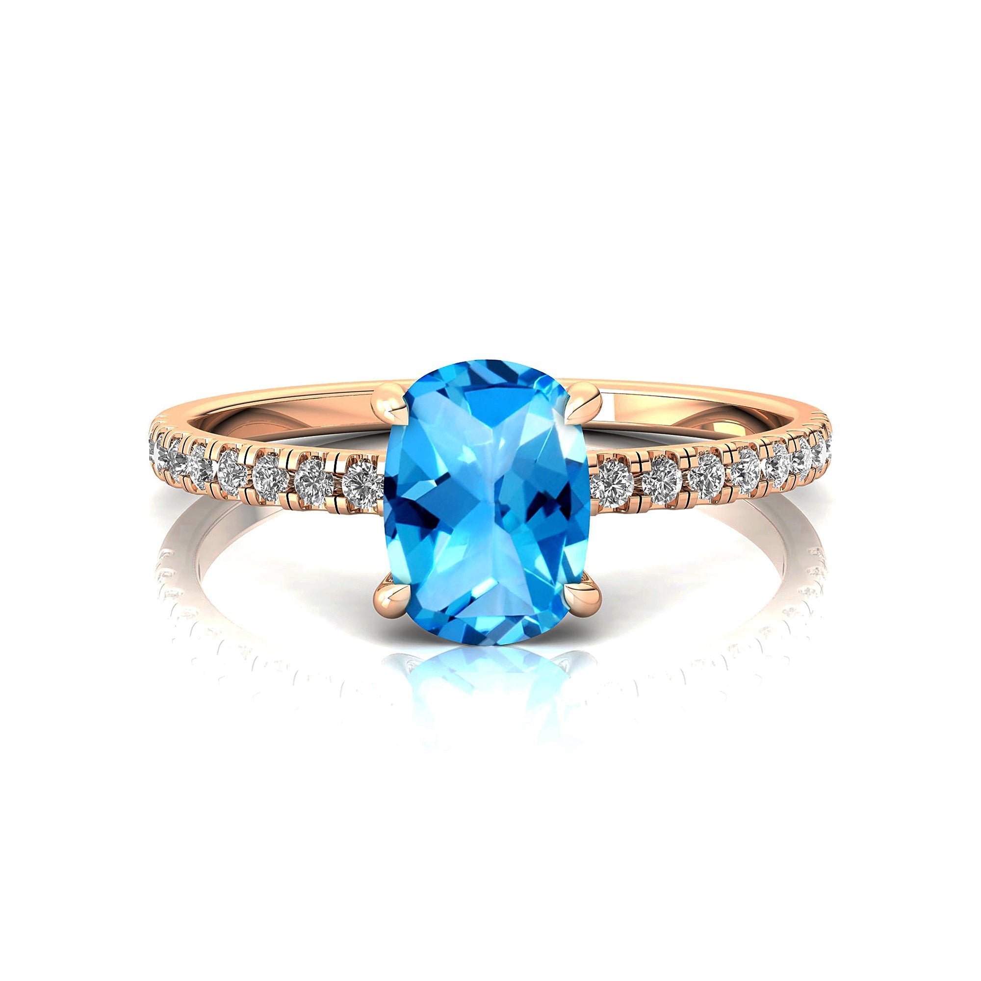 Long Cushion Swiss Blue Topaz Thin Diamond Promise Ring - GeumJewels