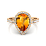 Classic Pear Shaped Citrine Halo Diamond Engagement Ring - GeumJewels