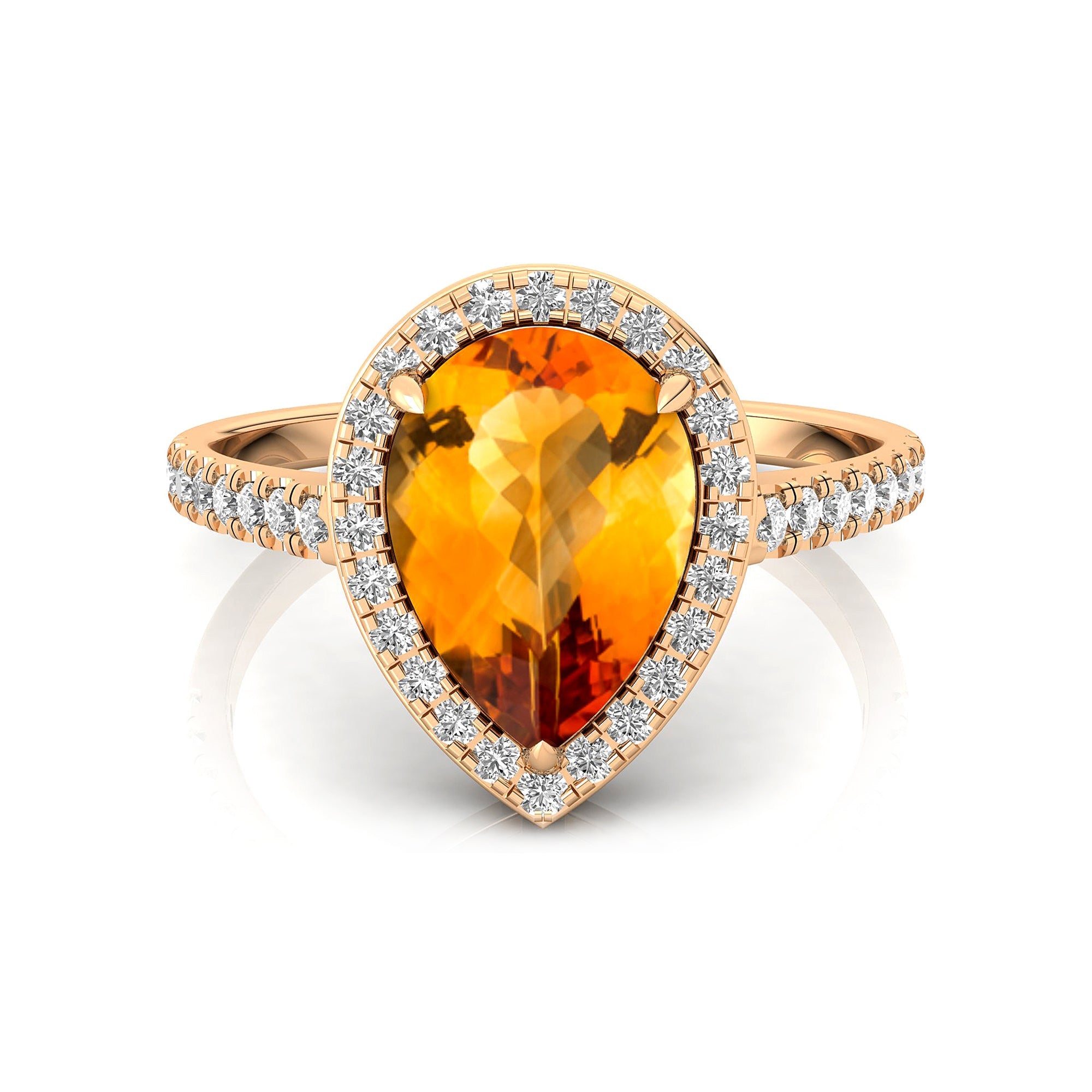 Classic Pear Shaped Citrine Halo Diamond Engagement Ring - GeumJewels