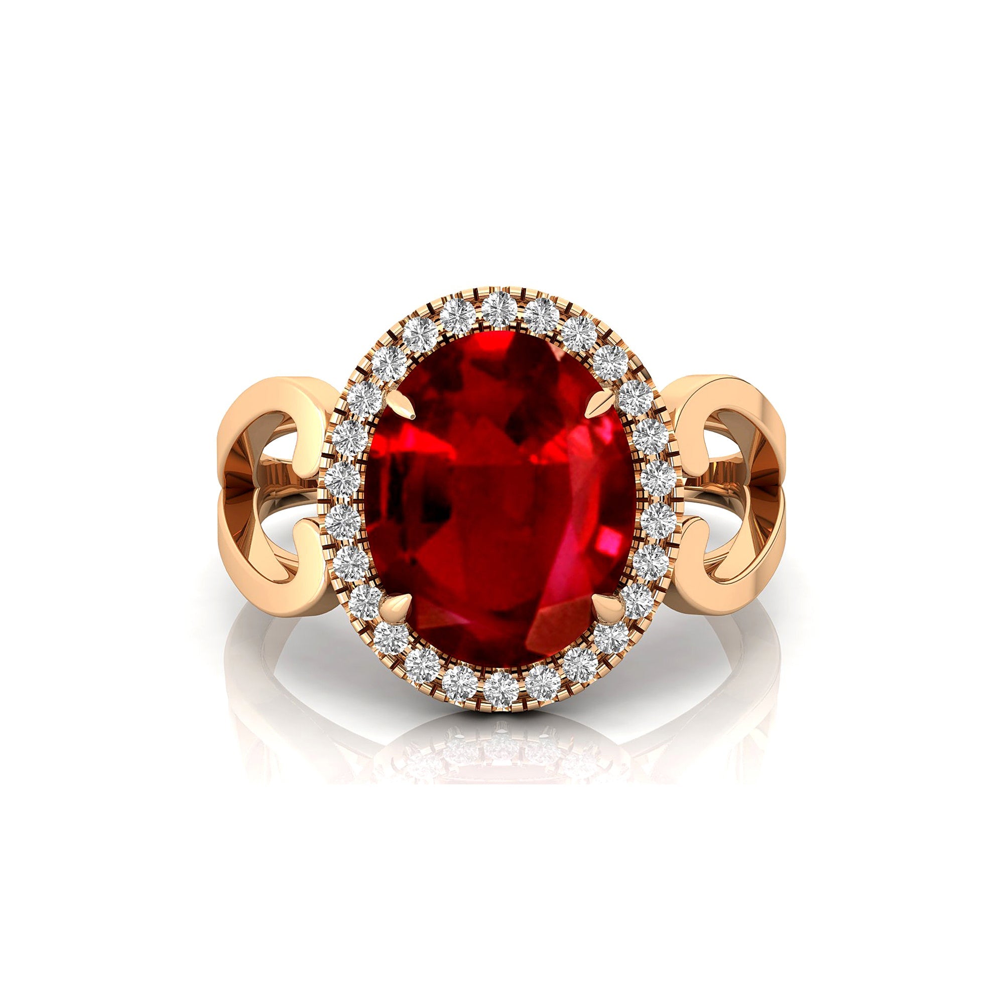 Vintage Love Inspired Oval Ruby Halo Diamond Engagement Ring - GeumJewels