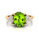 Trio Diamond Engagement Ring with Oval Cut Peridot - GeumJewels