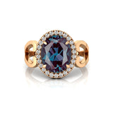 Vintage Love Inspired Oval Alexandrite Halo Diamond Engagement Ring - GeumJewels