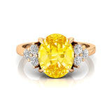 Trio Diamond Engagement Ring with Oval Cut Yellow Sapphire - GeumJewels