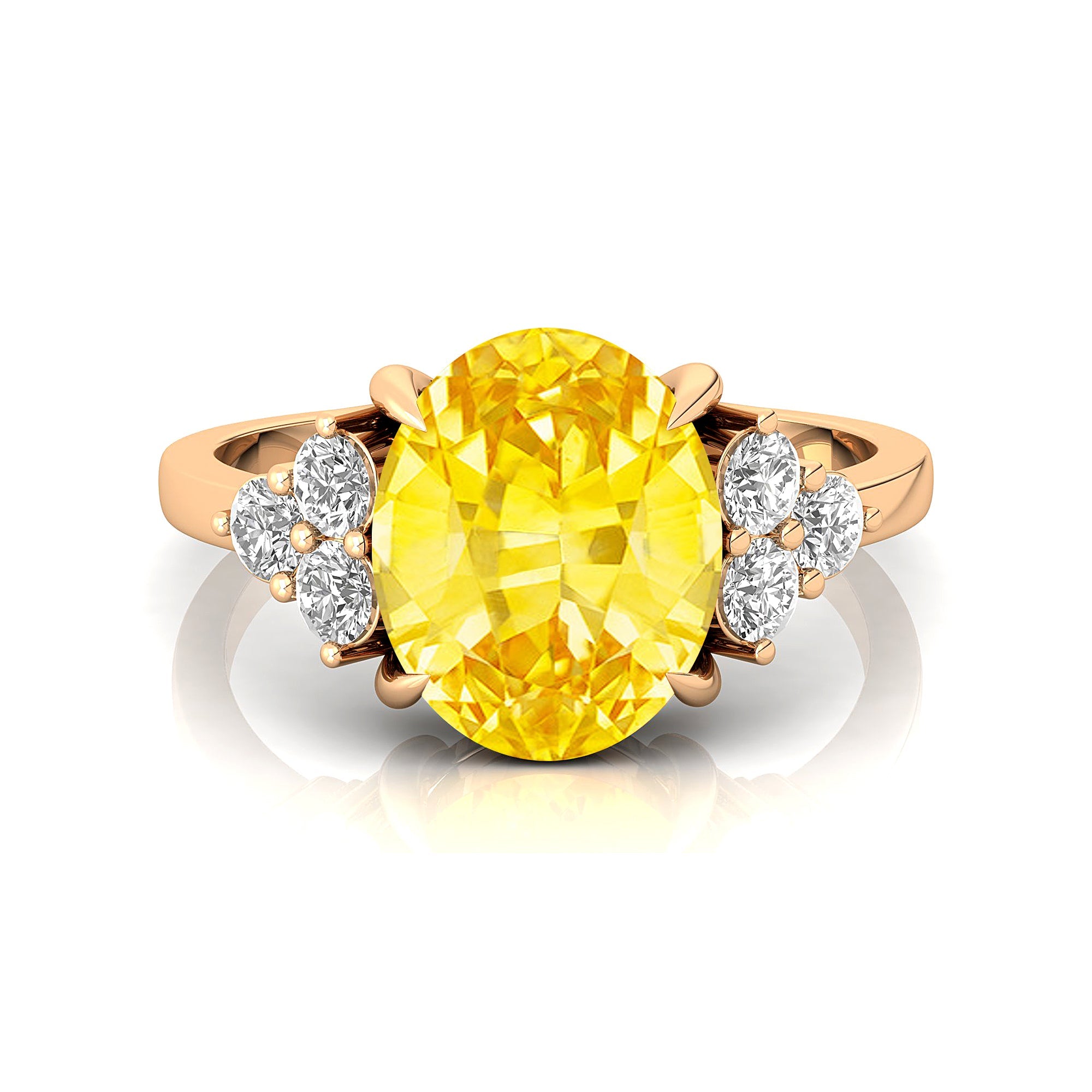 Trio Diamond Engagement Ring with Oval Cut Yellow Sapphire - GeumJewels