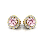 Round Solitaire Morganite Halo Diamond Stud Earrings - GeumJewels