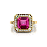 Vintage Style Square Cut Pink Sapphire Diamond Ring - GeumJewels
