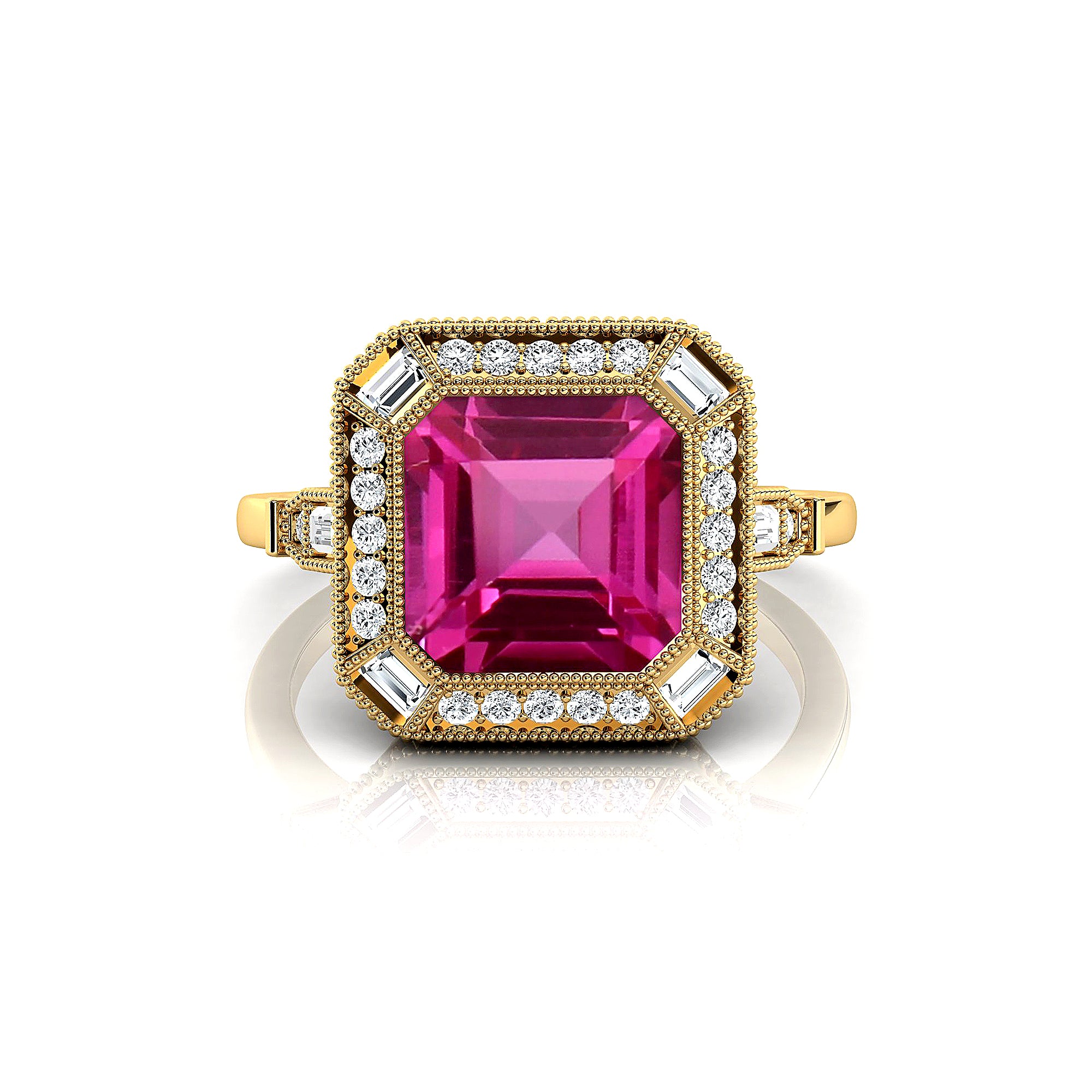 Vintage Style Square Cut Pink Sapphire Diamond Ring - GeumJewels