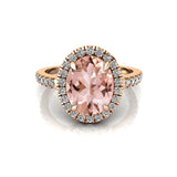 Oval Solitaire Morganite Halo Diamond Engagement Ring - GeumJewels