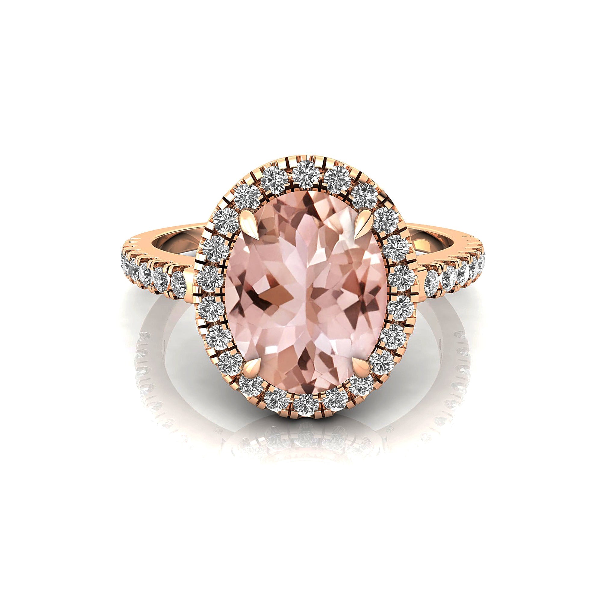 Oval Solitaire Morganite Halo Diamond Engagement Ring - GeumJewels