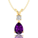 Amethyst Teardrop Pendant with Solitaire Diamond - GeumJewels