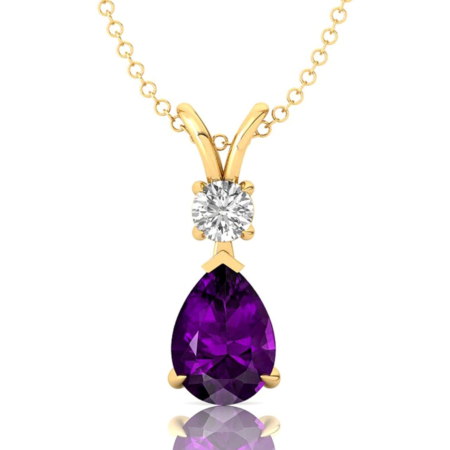 Amethyst Teardrop Pendant with Solitaire Diamond - GeumJewels