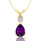 Amethyst Teardrop Pendant with Solitaire Diamond - GeumJewels