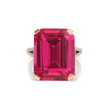 Emerald Cut Pink Sapphire Split Shank Engagement Ring with Diamonds - GeumJewels