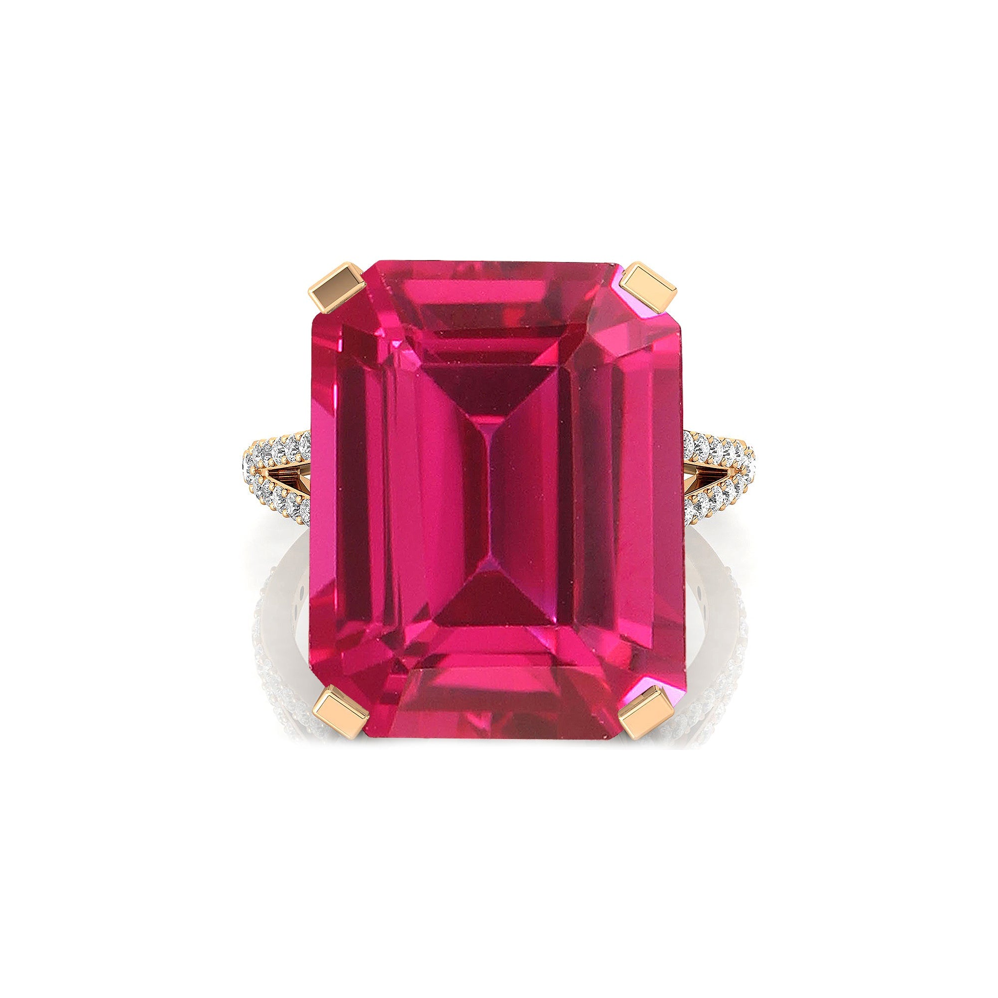 Emerald Cut Pink Sapphire Split Shank Engagement Ring with Diamonds - GeumJewels
