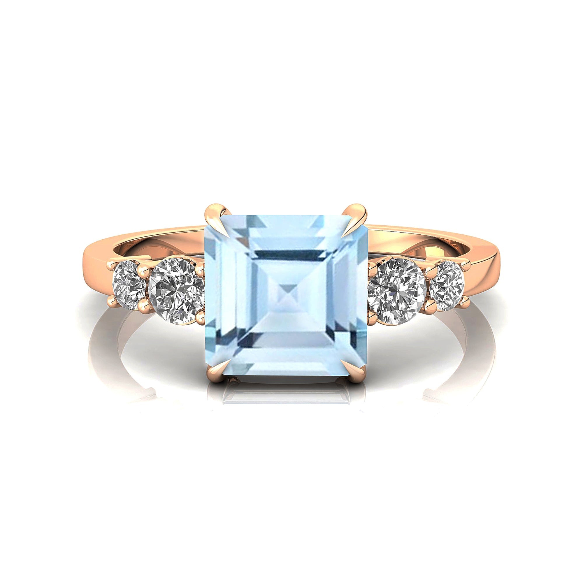 Princess Cut Aquamarine Graduating Accent Diamond Ring - GeumJewels