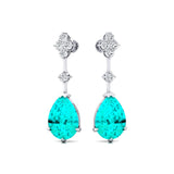 Teardrop Paraiba Tourmaline Drop Earrings with Accent Diamonds - GeumJewels
