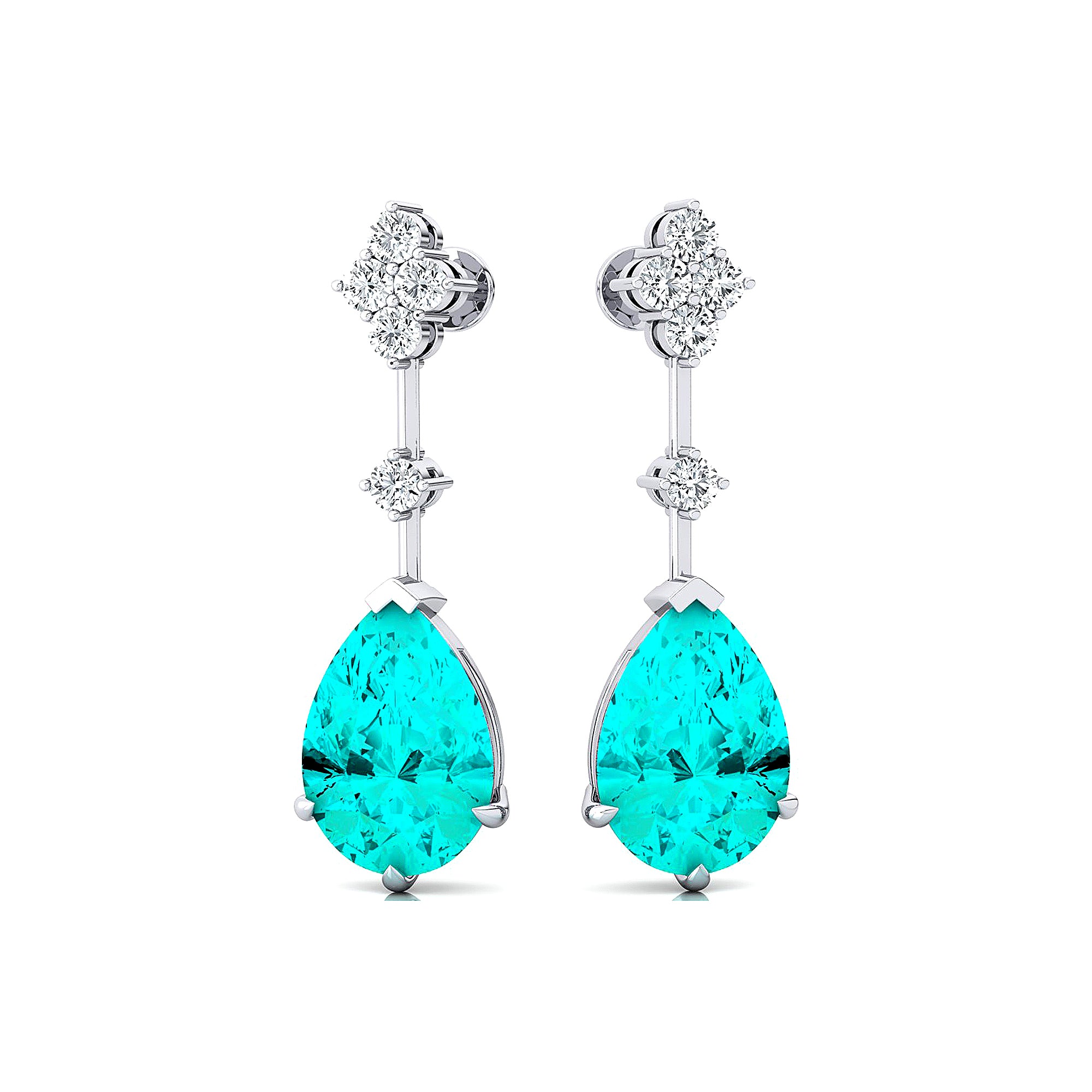 Teardrop Paraiba Tourmaline Drop Earrings with Accent Diamonds - GeumJewels