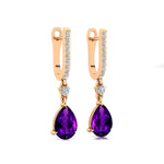 Lever Back Diamond Drop Earrings with Pear Cut Amethsyt - GeumJewels