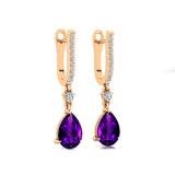 Lever Back Diamond Drop Earrings with Pear Cut Amethsyt - GeumJewels