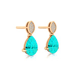 Illussion Set Diamond Earrings with Pear Cut Paraiba Tourmaline - GeumJewels