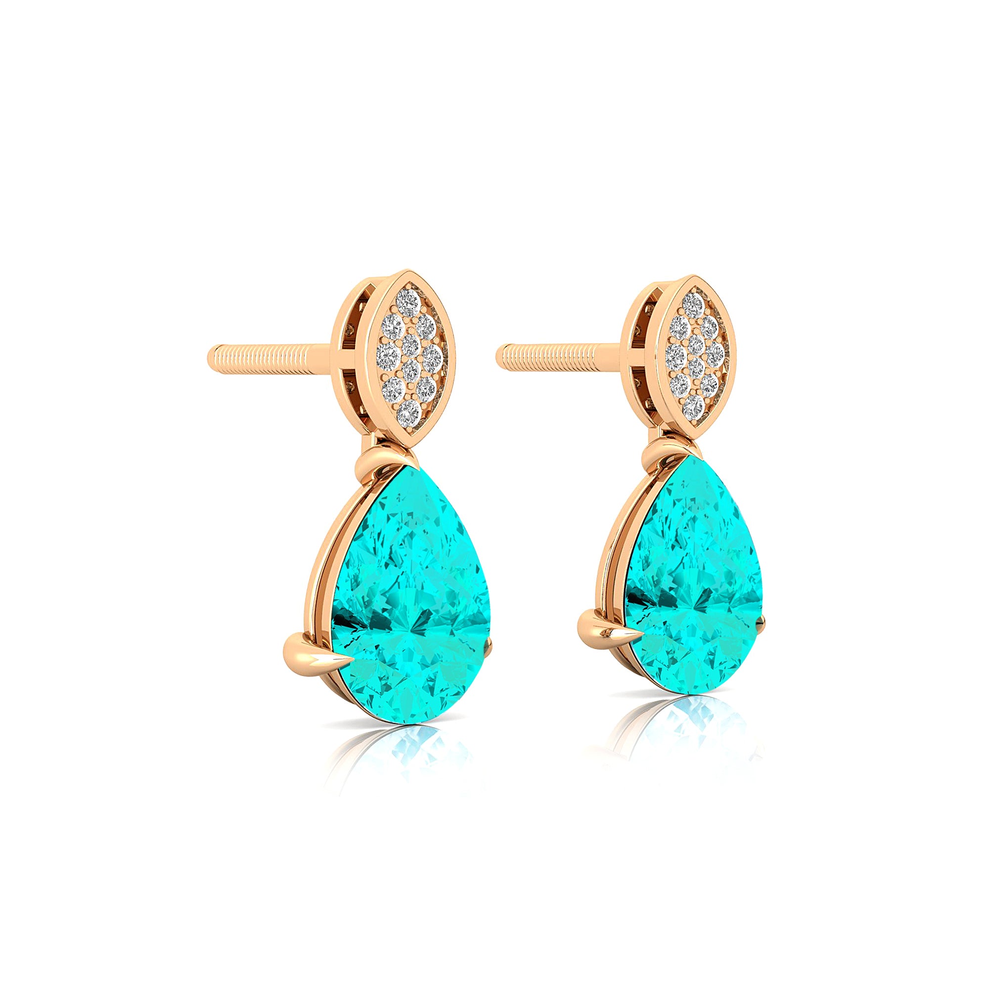 Illussion Set Diamond Earrings with Pear Cut Paraiba Tourmaline - GeumJewels