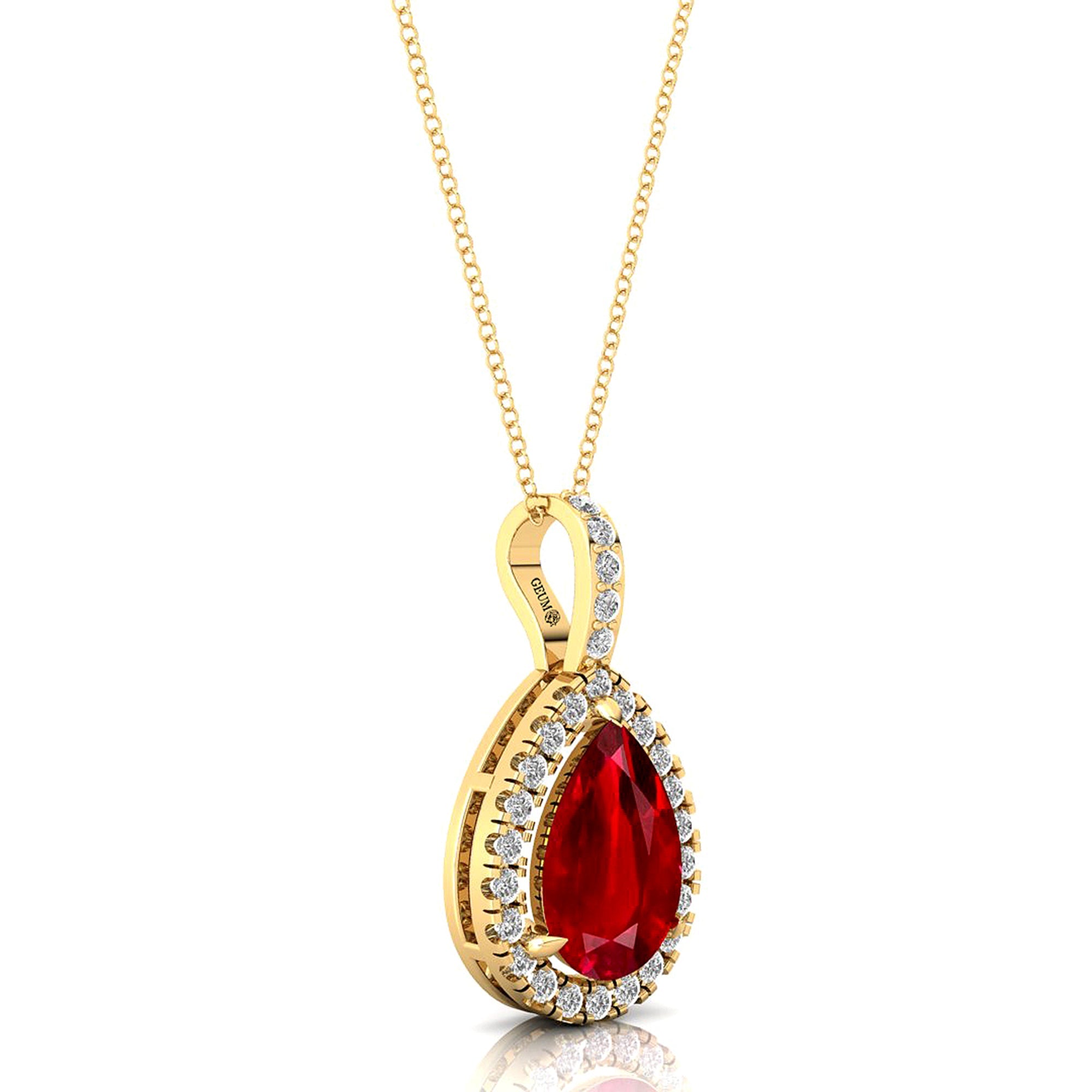 Ruby Teardrop Pendant with Diamond Halo - GeumJewels