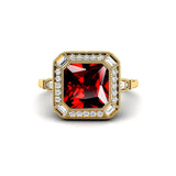 Vintage Style Square Cut Garnet Diamond Ring - GeumJewels