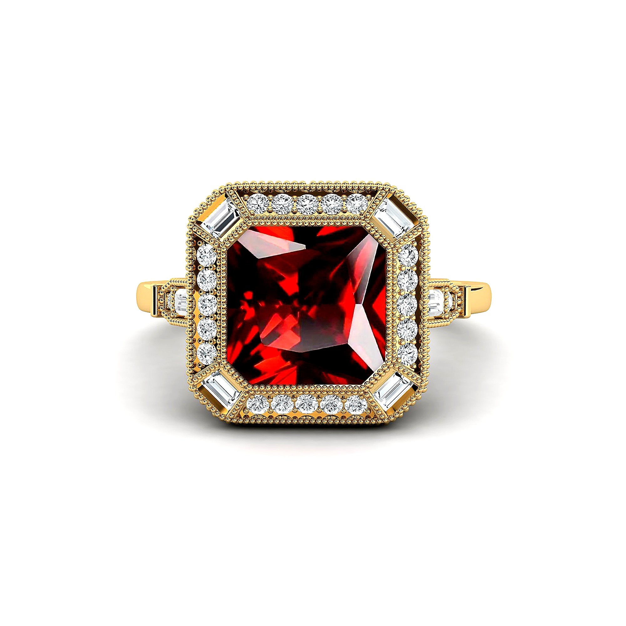 Vintage Style Square Cut Garnet Diamond Ring - GeumJewels