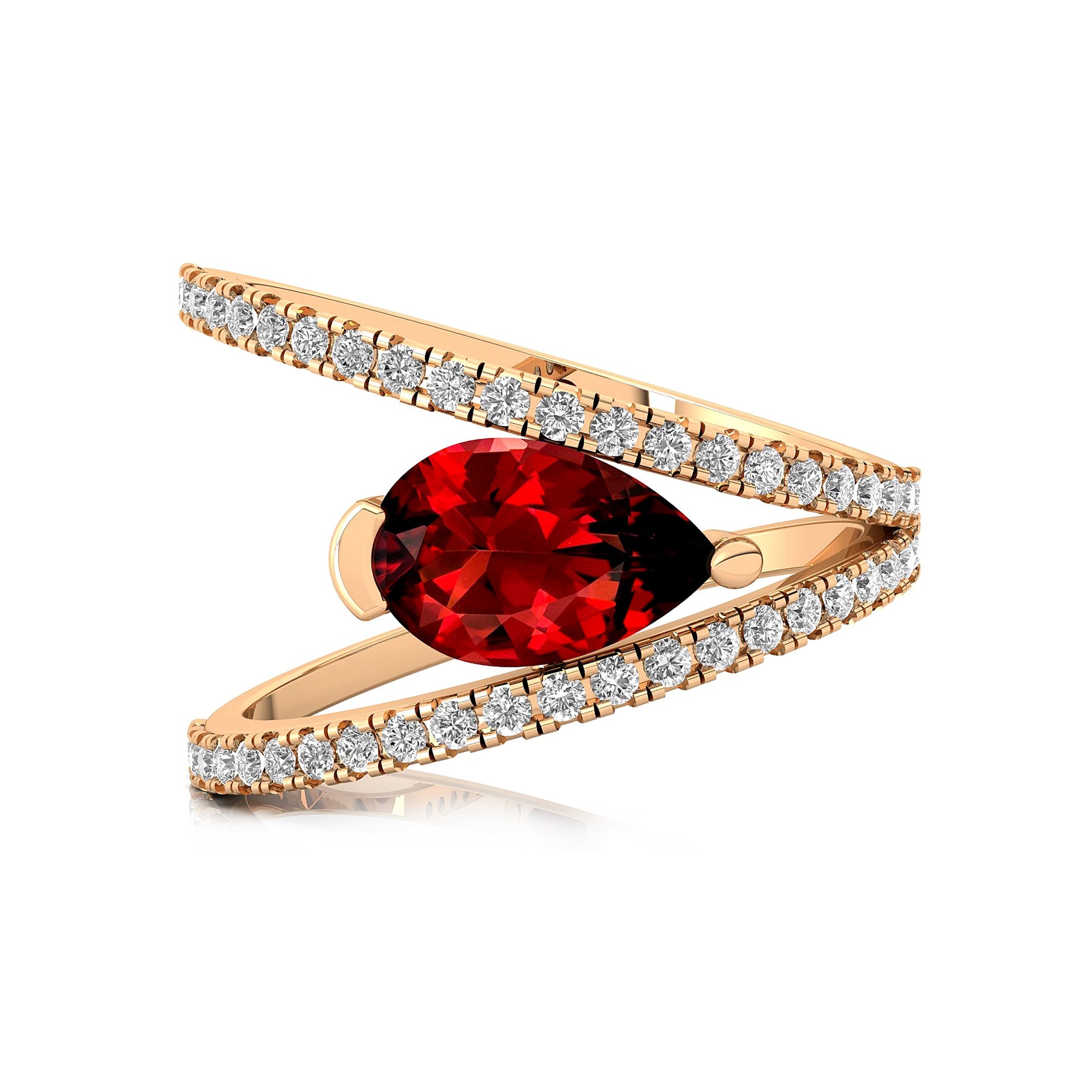 Fashionable V Shaped Diamond Ring with Pear Cut Garnet - GeumJewels