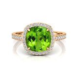 Halo Diamond Engagement Ring with Cushion Cut Peridot - GeumJewels