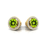 Round Solitaire Peridot Halo Diamond Stud Earrings - GeumJewels