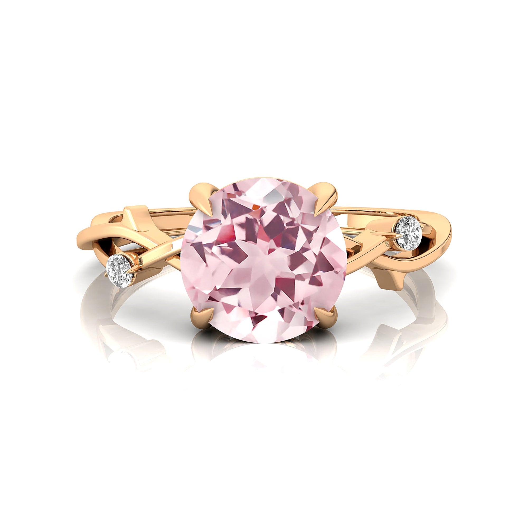 Criss Cross Nature Inspired Diamond Ring  with Round Morganite - GeumJewels