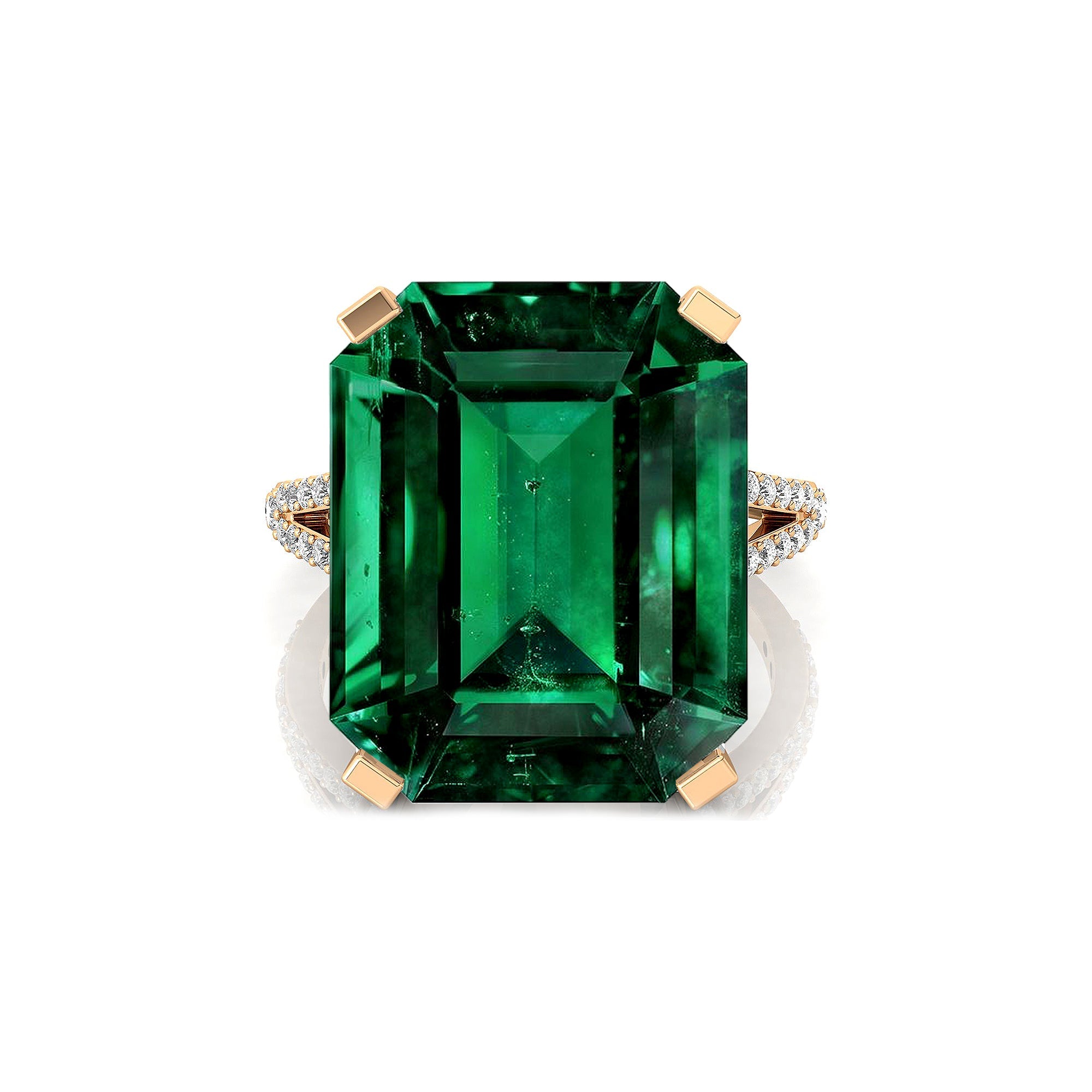 Emerald Cut Emerald Split Shank Engagement Ring with Diamonds - GeumJewels