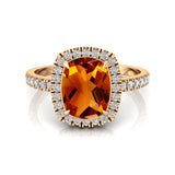 Elongated Cushion Halo Set Citrine Engagement Ring with Diamond Band - GeumJewels
