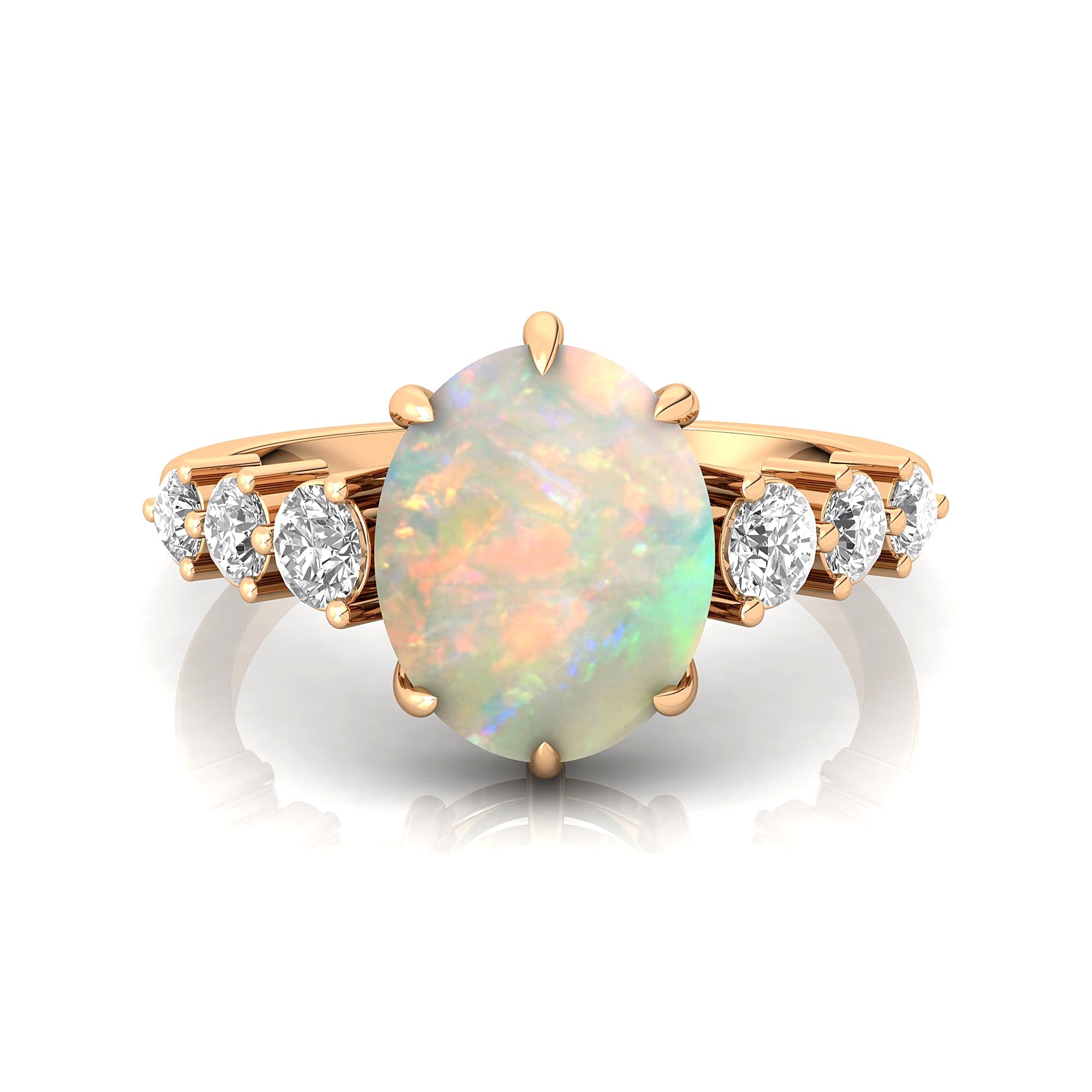 Oval Cut Opal with Graduated Diamonds Ring - GeumJewels
