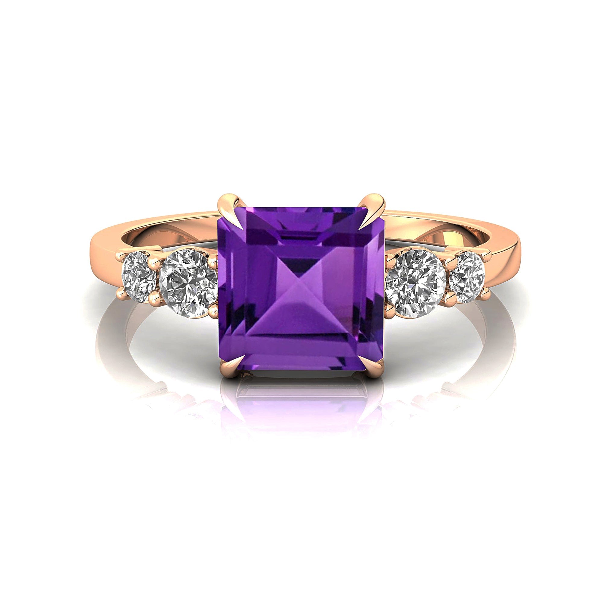 Princess Cut Amethyst Graduating Accent Diamond Ring - GeumJewels