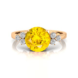 Trio Diamond Engagement Ring with Round Solitaire Yellow Sapphire - GeumJewels